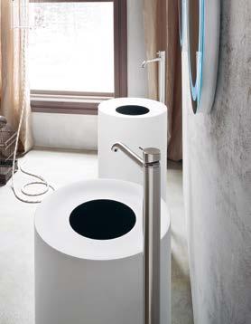 The shape of this basin is inspired by the ancient well, it is realized in Corian white outside and black inside.