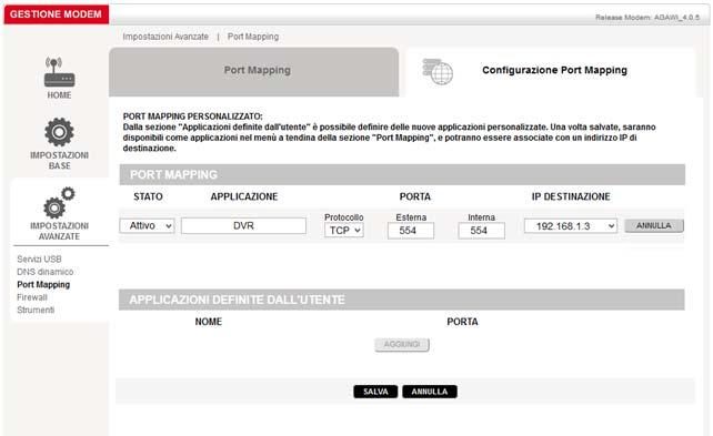 la porta RTSP del DVR (Default= 554).