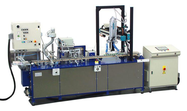 Mod. GPE/24-M-Robot MACCHINA AUTOMATICA PER LA STAMPA MONOCOLORE DI FLACONI CILINDRICI O LEGGERMENTE CONICI IN VETRO ONE COLOUR SCREEN PRINTING