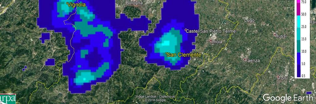 alle 17:05, 17:20 e 17:50 UTC, dove si osserva un alta