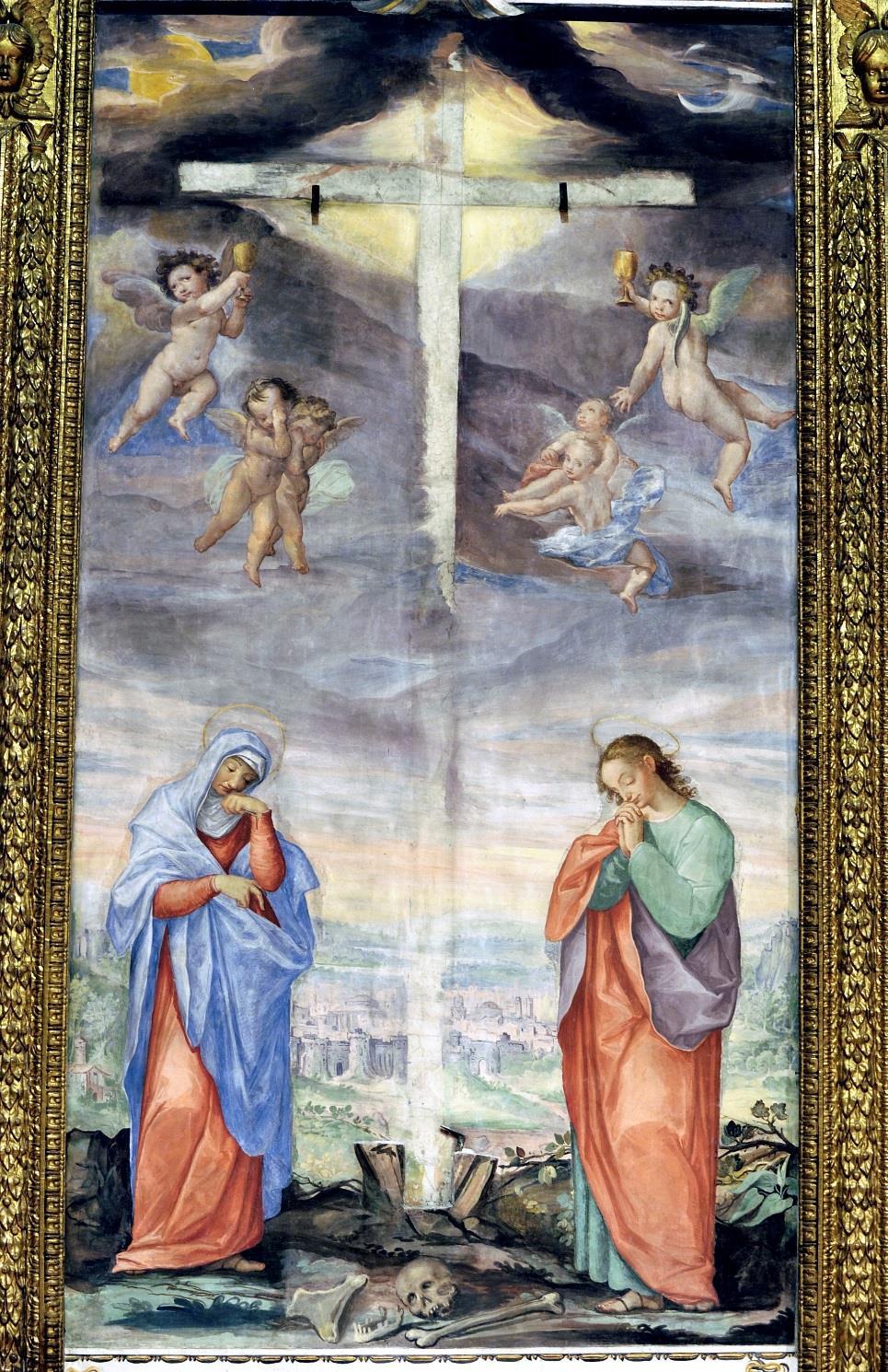 Gv 19, 25Stavano presso la croce di Gesù sua madre, la sorella di sua madre, Maria madre di Clèopa e Maria di Màgdala.