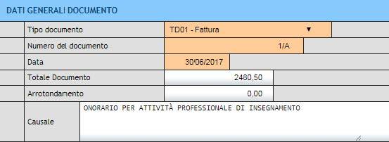 Inserire la causale (descrizione della fattura). 7.