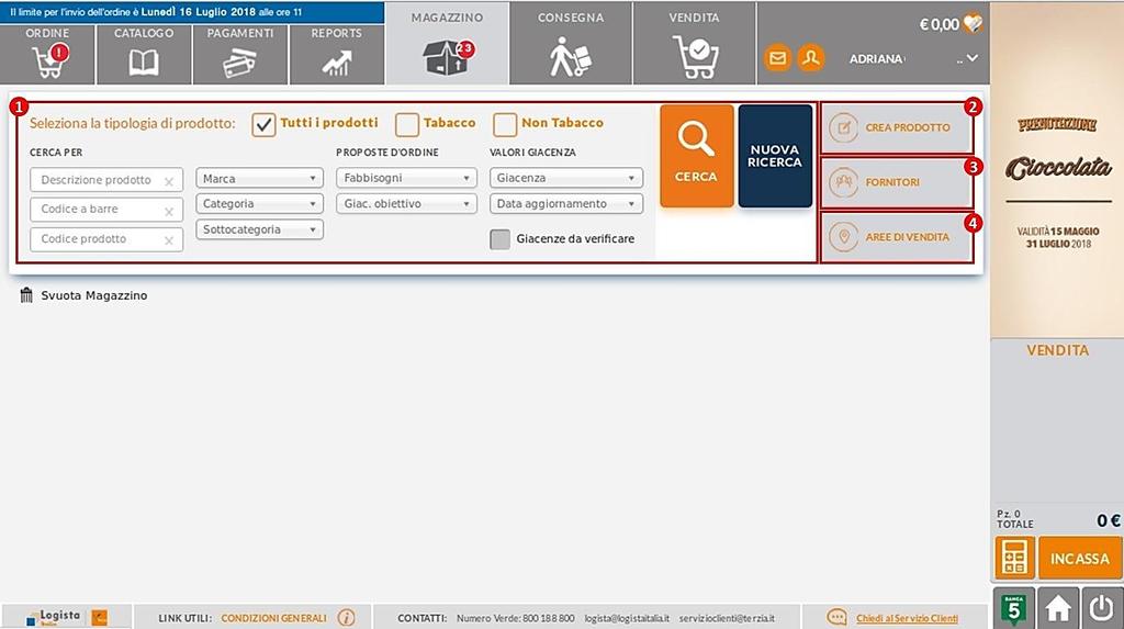 5. MAGAZZINO La sezione magazzino consente di gestire in totale autonomia il magazzino della propria tabaccheria.