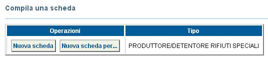 Produttore/ Detentore Rifiuti Speciali) per avviare il processo di compilazione guidata della Scheda SISTRI; La sezione