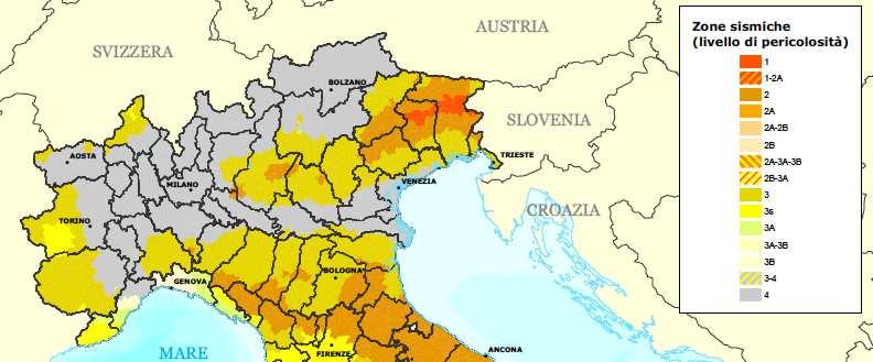 La sismicità nel nord Italia Dal 2003, le zone NC sono diventate zone 4, ed in alcuni casi zone 3 (vedi Orbassano).