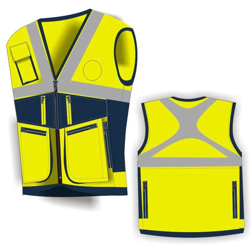 BRIGHT213 BRIGHT213B2RSP-37_38 GILET HV COMFORT STRETCH MULTITASCHE - COL. GIALLO FLUO E BLU SCURO BANDE RIFR.