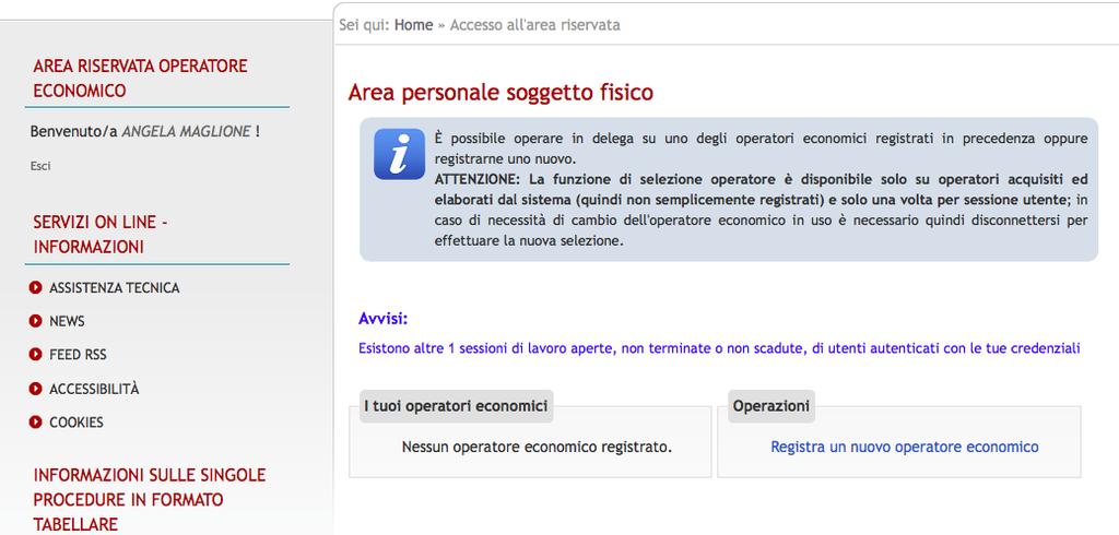 2.5. Effettuata l autenticazione, cliccare su Registra un nuovo operatore economico (indicato nell