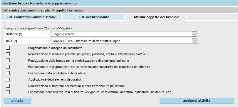 i periodi di sospensione con relativa motivazione. E possibile inserire/cancellare i periodi premendo i pulsanti aggiungi periodo o elimina periodo.