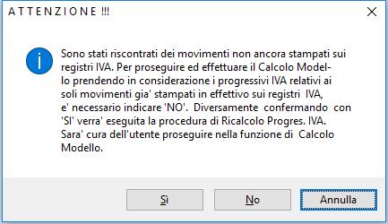 A questo punto è possibile procedere selezionando i seguenti valori proposti: Si= la procedura, prima di eseguire il calcolo modello, effettua un ricalcolo dei