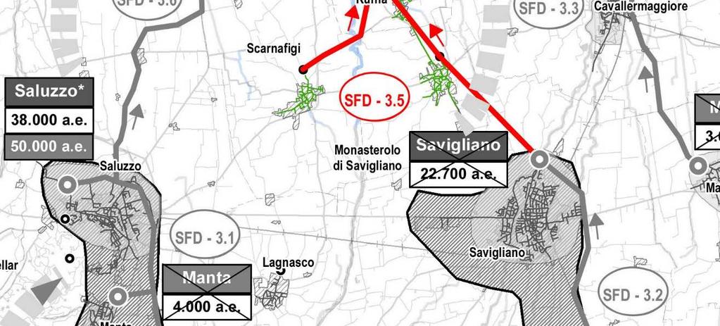 di depurazione esistente di Savigliano ed il collettore principale in progetto (vedi intervento 3.