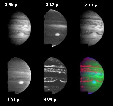 Nubi nell atmosfera di Giove Le immagini a 1,46 µ e 2,73 µ mostrano nubi profonde con pressione pari a circa 3 atmosfere.