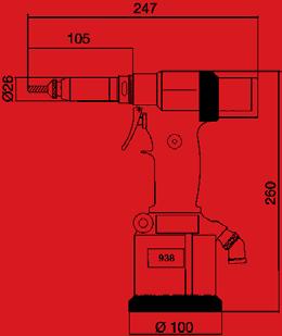 RIV938 Rivettatrice oleopneumatica per inserti da M3 a M10 REGOLAZIONE A PRESSIONE OLIO PULSANTE UNICA FASE Codice 4143400 Per inserti filettati femmine RIVSERT da M3 a M10 e inserti filettati maschi