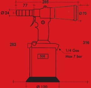 Pressione aria esercizio 6 bar Pressione aria min-max 5/7 bar Consumo aria per ciclo 6 bar 4.9 lt Corsa 21 mm Forza di trazione a 6 bar 21000 N Peso (senza kit) 2.