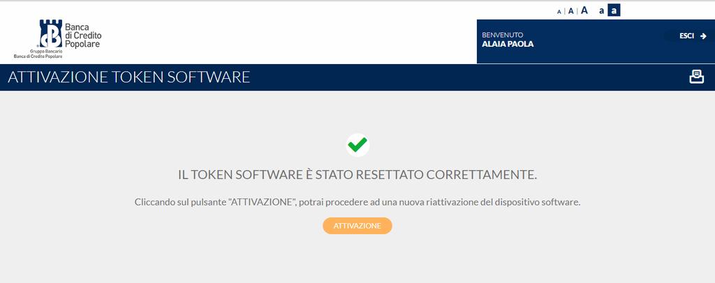 A questo punto il token software è stato resettato e si può procedere con una nuova