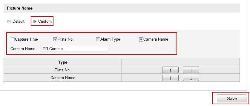 informazioni per la sovraimpressione del testo, inclusi Capture Time, Plate No., Alarm Type, Camera Name.