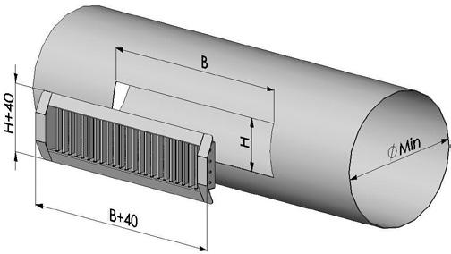 Bocchette per canali circolari Dimensioni Dimensioni in sezione Dimensioni in 3D H 75 125 175 225 ØMin canale 200 315 400 500 Costruzione Come standard costruttivo, le bocchette