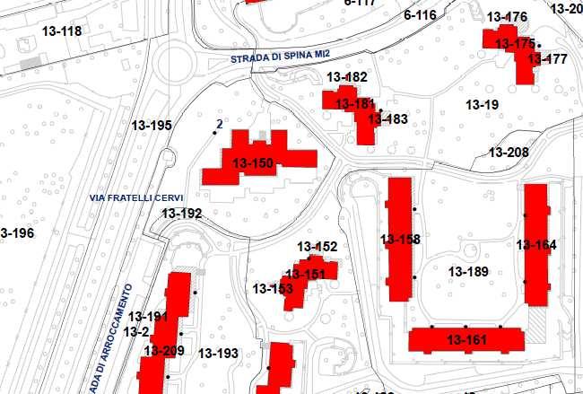 3/15 STRALCIO MAPPA CATASTALE con sovrapposizione AEROFOTOGRAMMETRICO DESTINAZIONE URBANISTICA Il fabbricato è un edificio realizzato negli anni 1970 inserito in un contesto