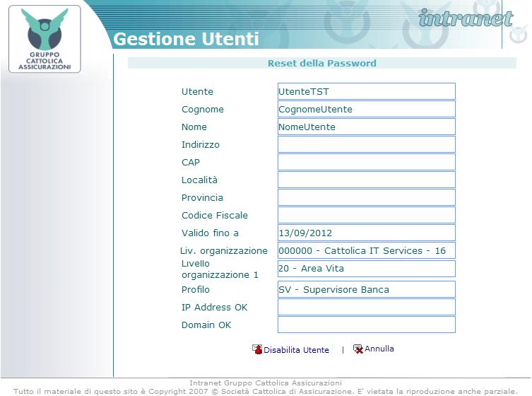 Figura 7 Per confermare l operazione è sufficiente cliccare sul tasto Disabilita Utente.