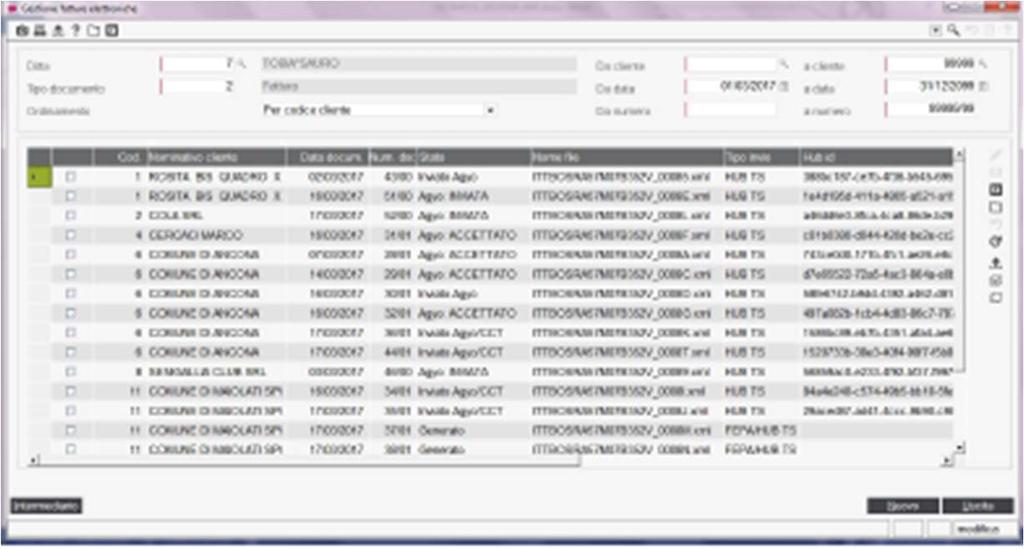 Se la ditta ha attivato il servizio Agyo, sarà presente una nuova colonna denominata Hub id dove verrà riportato il codice che identifica l invio verso il portale Agyo e che permette il
