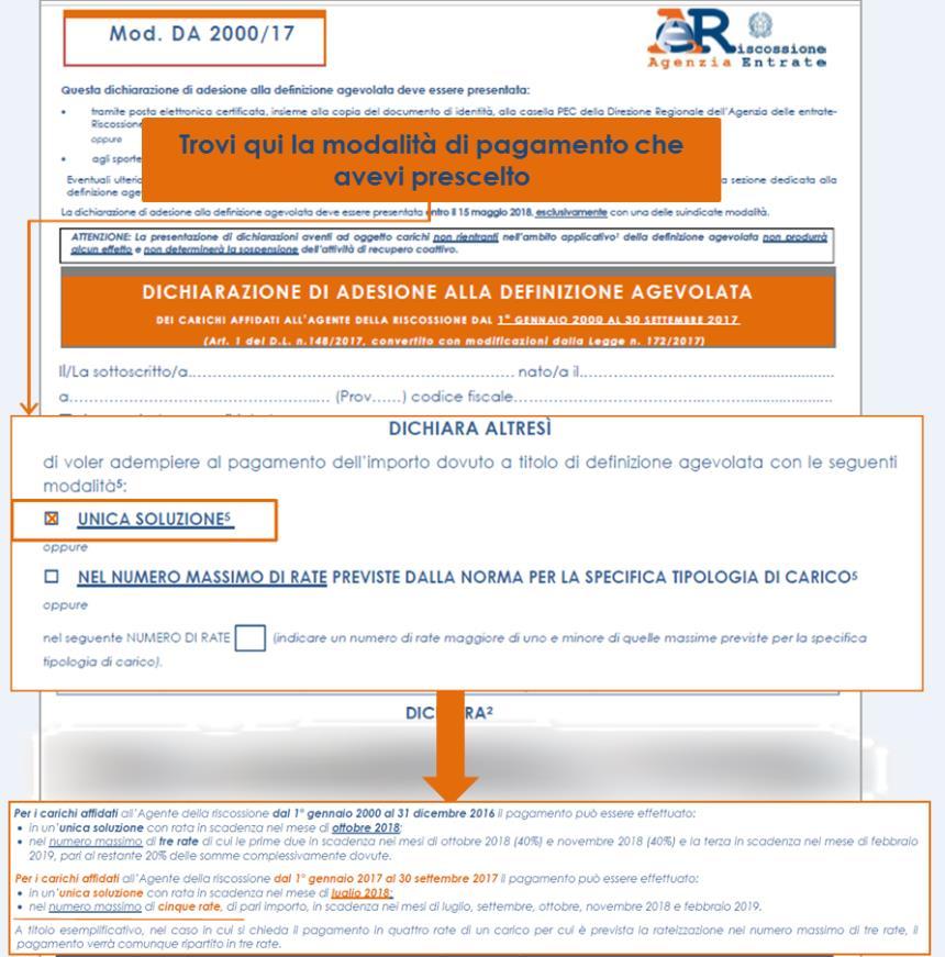 Caso 3: è stata indicata una soluzione rateale diversa da quella richiesta nella dichiarazione di adesione Per non perdere i benefici della