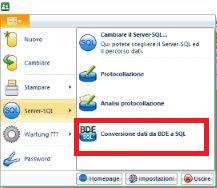 La funzione del menu Conversione dati da BDE a SQL è stata eliminata dal programma.