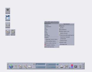 Spazio di lavoro "Uno" Il sottomenu Applicazioni dello spazio di lavoro Icone delle applicazioni (finestre delle applicazioni ridotte a icona) Pannello principale Figura 1 1 Desktop del CDE Desktop