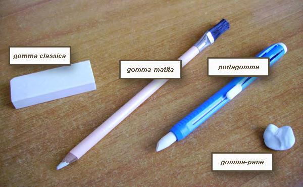 Un altro tipo di gomma che si trova in commercio è la gomma matita: ha la parvenza di una normale matita, ma al posto della mina c è una gomma.