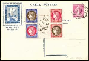 1359 1937 PEXIP, blocco di 4, su cartolina dell