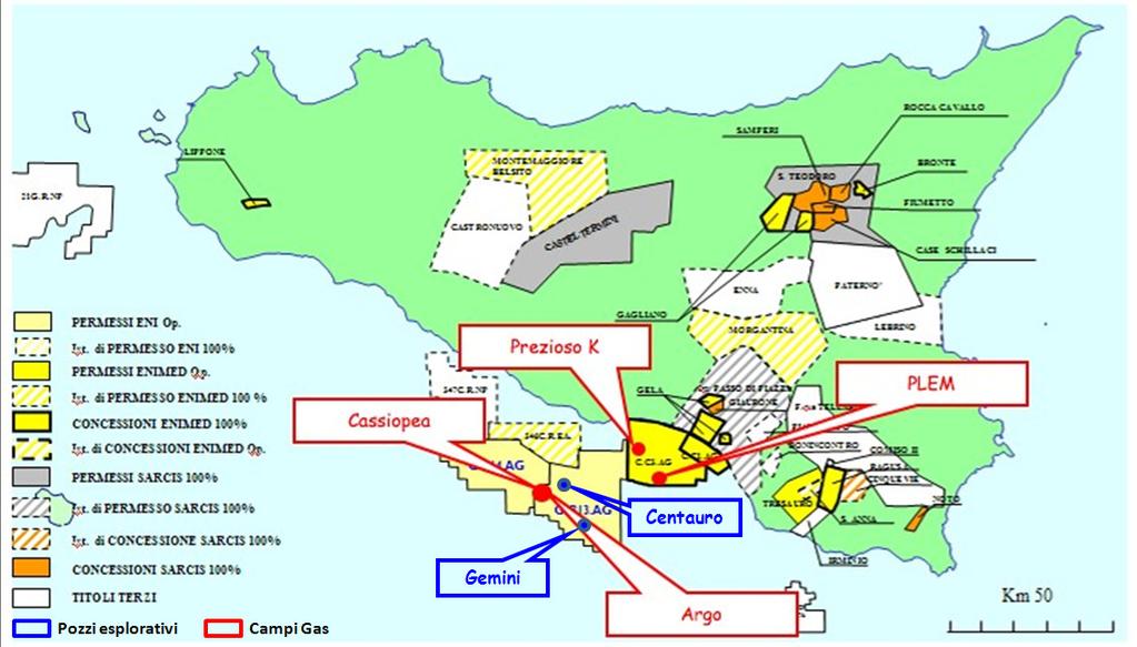 Pagina 8 di 90 Figura 4-1: Regione Sicilia, Permessi di Ricerca G.R13.AG e G.R14.AG, all interno dei quali ricade l Istanza di Concessione di Coltivazione d3g.c-.