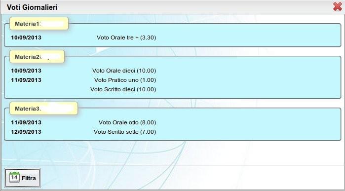 visualizzare i voti delle prove permette di visualizzare solo un certo periodo o una