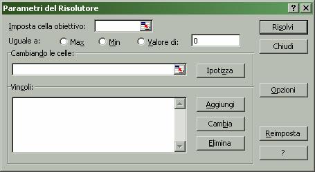 ESERCIZIO 5 [solo 7,5 crediti] ) Si vuole risolvere con Excel il seguente problema di programmazione lineare min (z A + 3 z B ) z A, z B con i vincoli: 3 z A + 5 z B 30 5 z A + 0 z B 30 z A, z B 0 Il