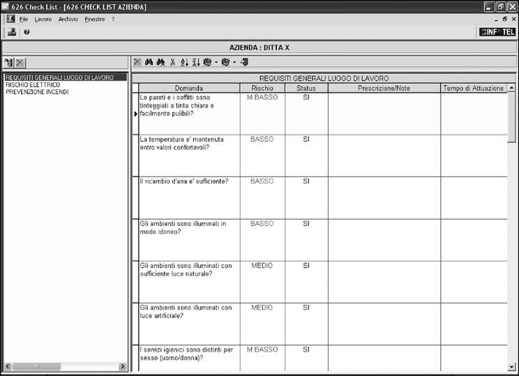 3. Manuale operativo del software 626 Check List Software Nella parte superiore vengono riportati i diversi Gruppi in archivio (nel caso di figura risulta memorizzato un unico Gruppo: Generale 626 )