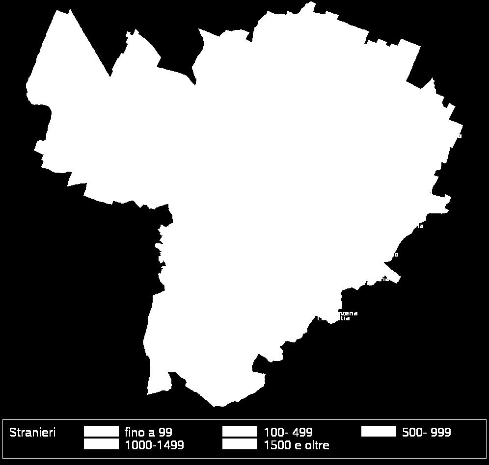 Bolognina, con 26 stranieri ogni 100 abitanti, risulta di gran lunga la zona più multietnica, con una percentuale molto più elevata rispetto alla media comunale (15,3%); in questa zona vivono oltre 9.