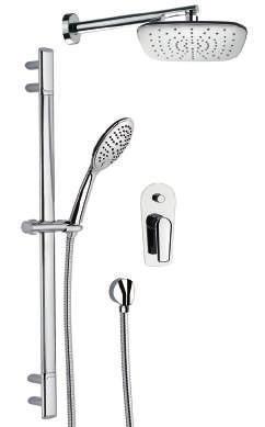 348N 356AD20: Chrome plated abs showerhead, squared with rounded edges, ultraflat, silicon selfcleaning antilimestone jets, with minimal arm in brass cm 30. Art.