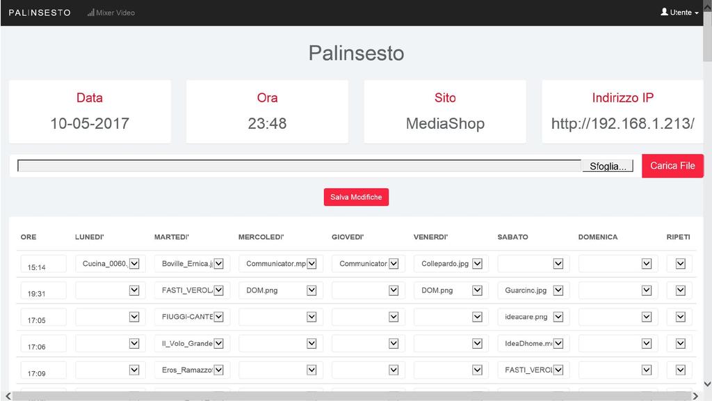 I rettangoli contenenti le informazioni data, ora, stazione e indirizzo IP sono informativi, la stazione ci segnala quale palinsesto stiamo creando o modificando, l indirizzo IP ci riporta l