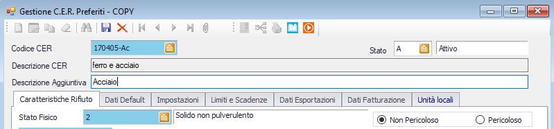 ufficiali un suffisso (es. 170405-FE per il ferro e 170405-AC per l acciaio). Dopo le 6 cifre del CER hai altri 4 caratteri a disposizione.