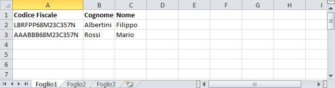 Cognome, Nome, Codice Fiscale o anche Codice Fiscale, Cognome e nome).