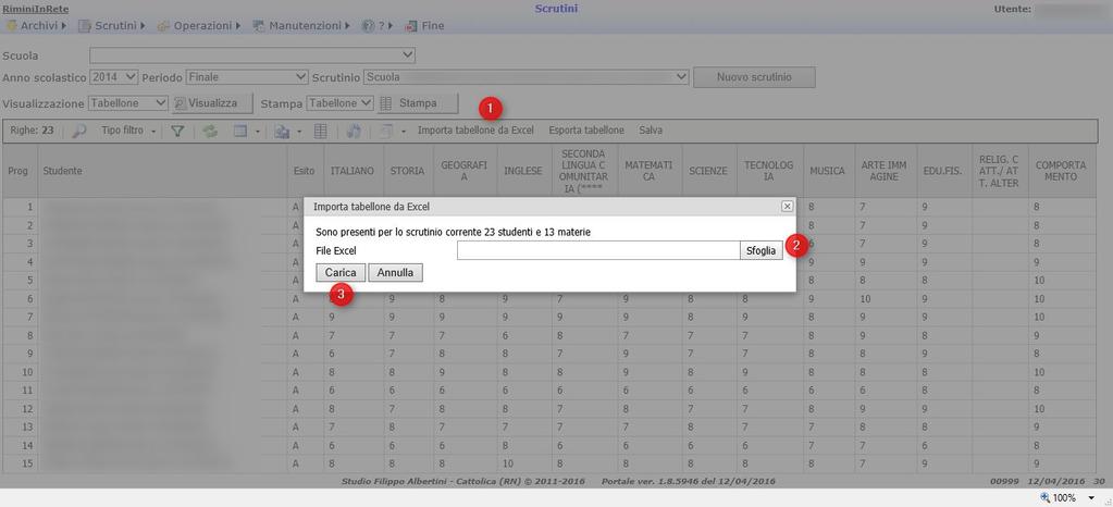 Una volta che i dati sono confermati, non è più possibile modificare i dati dello scrutinio; è possibile però modificarli riaprendo lo scrutinio premendo il bottone Apri (1): Importazione dati