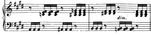movimento in due valori differenti, ossia una semicroma più una croma puntata (o una semicroma più una croma seguita da pause). L. van Beethoven, Sonata in Sol maggiore, op. 31 n. 1, I.