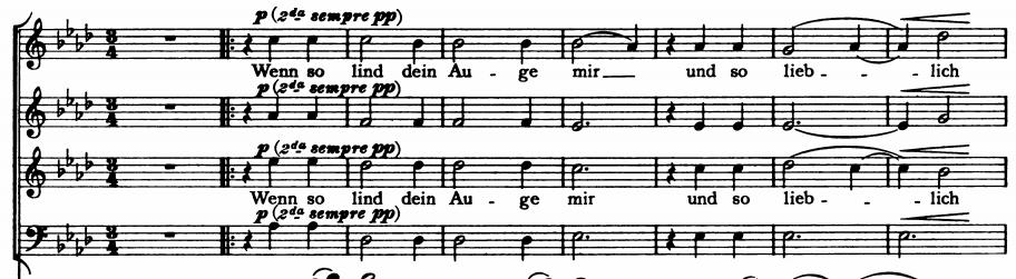 Nel seguente esempio l emiolia si trova alle bb.7-8, al soprano e al tenore. 1 Anche il contralto può rientrare nell emiolia. Il basso invece mantiene la scansione tipica del metro ternario. J.