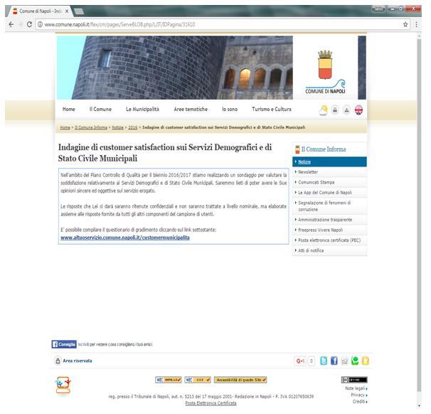 Direzione Generale Nel mese di dicembre il questionario è stato messo a disposizione dell utenza sul sito istituzionale dell ente (www.comune.napoli.