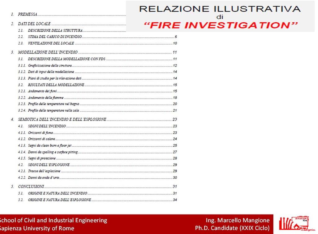 Applicazione pratica di semiotica dell incendio EXTERNAL INSPECTION INTERNAL INSPECTION ACTIVITIES OUTSIDE THE SCENE