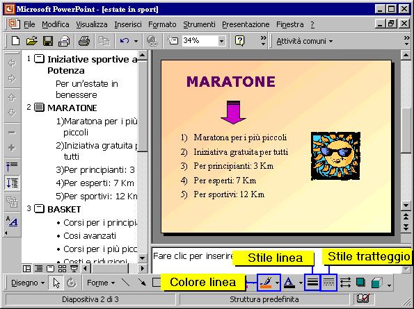 Così come abbiamo visto per la linea, anche per un oggetto possiamo modificare il colore, lo spessore e lo stile del bordo, utilizzando i rispettivi pulsanti.