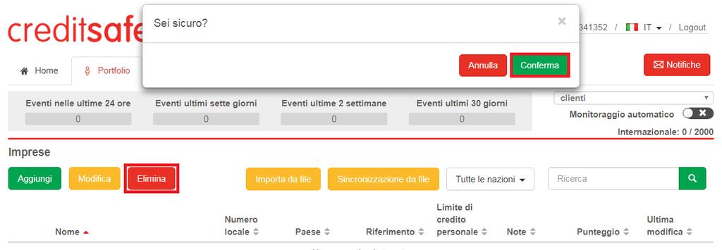 Elimina Per eliminare un portfolio esistente occorre, innanzitutto, selezionarlo dal menù