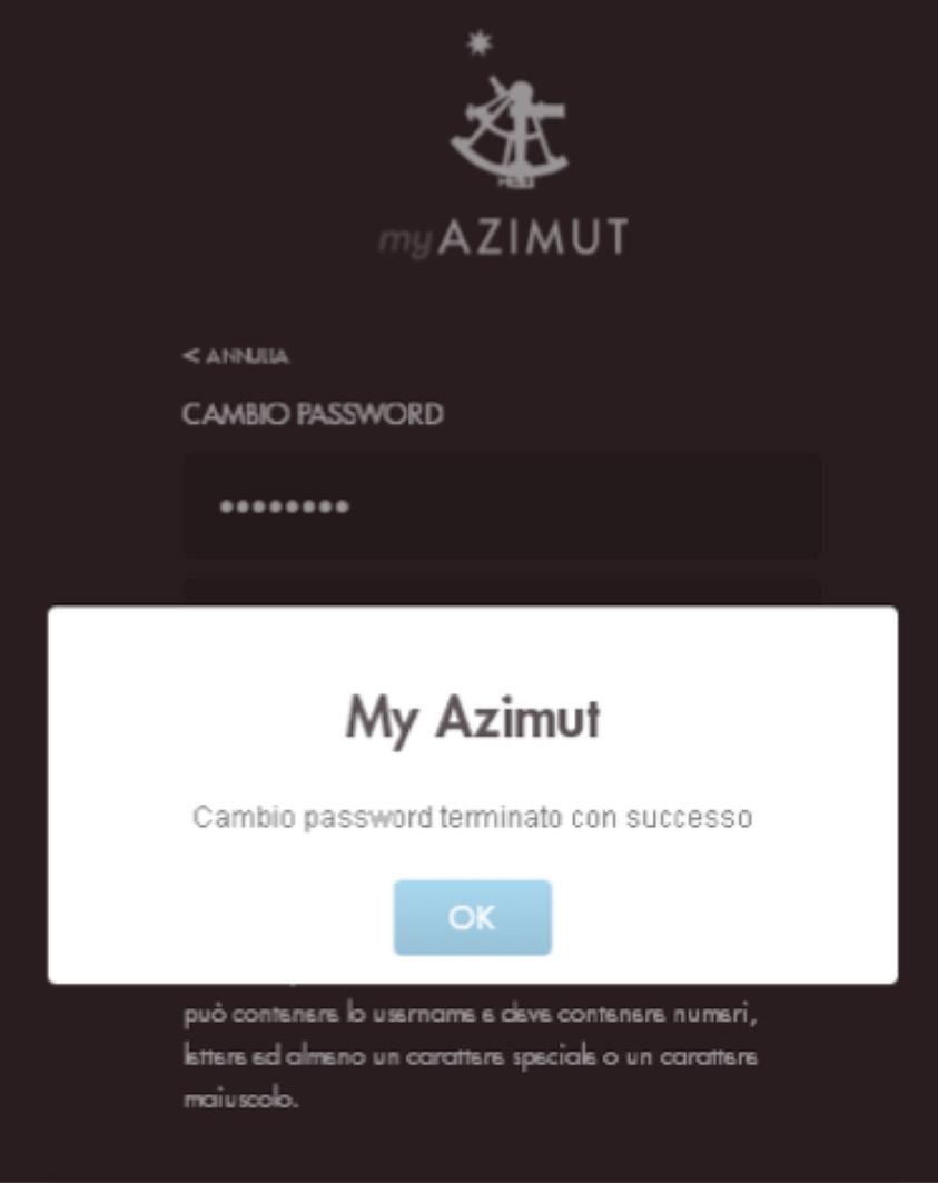 Dopo la ricezione di entrambe credenziali si potrà accedere al MyAzimut ed al primo accesso si dovrà modificare la password, come di seguito illustrato.