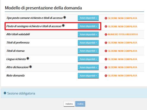 Effettuando un click sul bottone Indietro l applicazione riporta alla pagina precedente del Modello di presentazione della domanda.