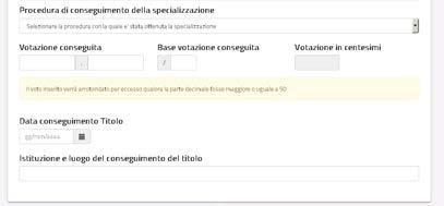 volta effettuata la scelta il sistema prospetta la schermata nella quale il candidato deve dichiarare la