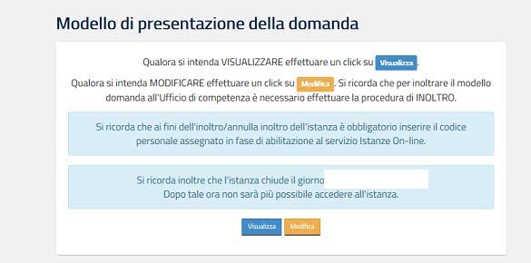 cliccare su Visualizza, in questo caso la domanda precedentemente inserita verrà prospettata in formato protetto.