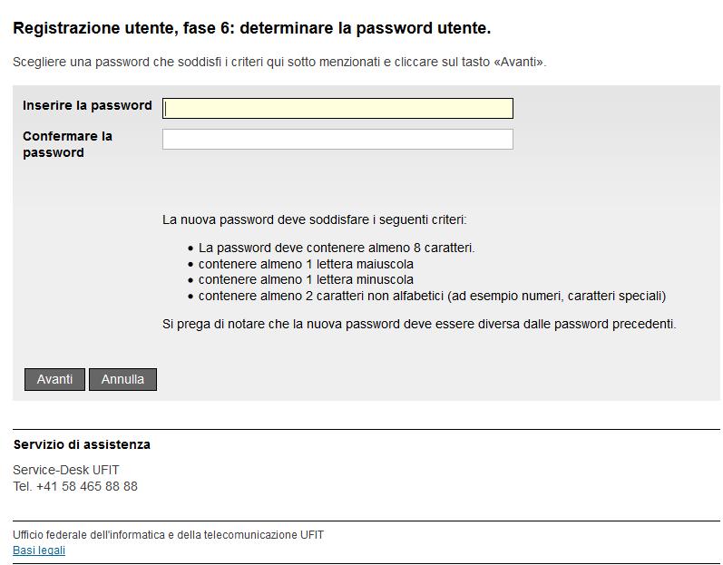 2.1.6 Registrazione utente, fase 6 La sesta fase della registrazione utente consiste nel determinare la