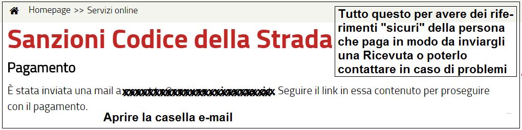 pagamento (che non necessariamente ha un rapporto con la violazione) comprensivo di una valida e-mail. Se Persona Fisica inserire il Codice Fiscale, se Giuridica inserire una Partita IVA.